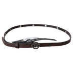 Costume National Brown Skinny Leather Round Logo Buckle Belt
