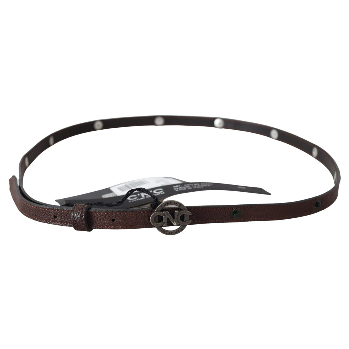 Costume National Brown Skinny Leather Round Logo Buckle Belt