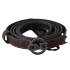 Costume National Brown Skinny Leather Round Logo Buckle Belt