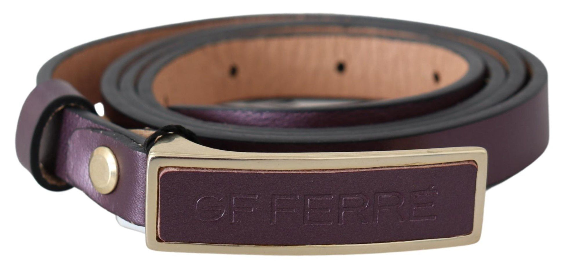 GF Ferre Gold Logo Buckle Waist Leather Skinny Belt GF Ferre