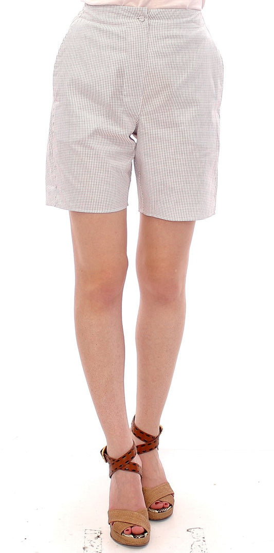 Andrea Incontri White Checkered Stretch Cotton Shorts Andrea Incontri