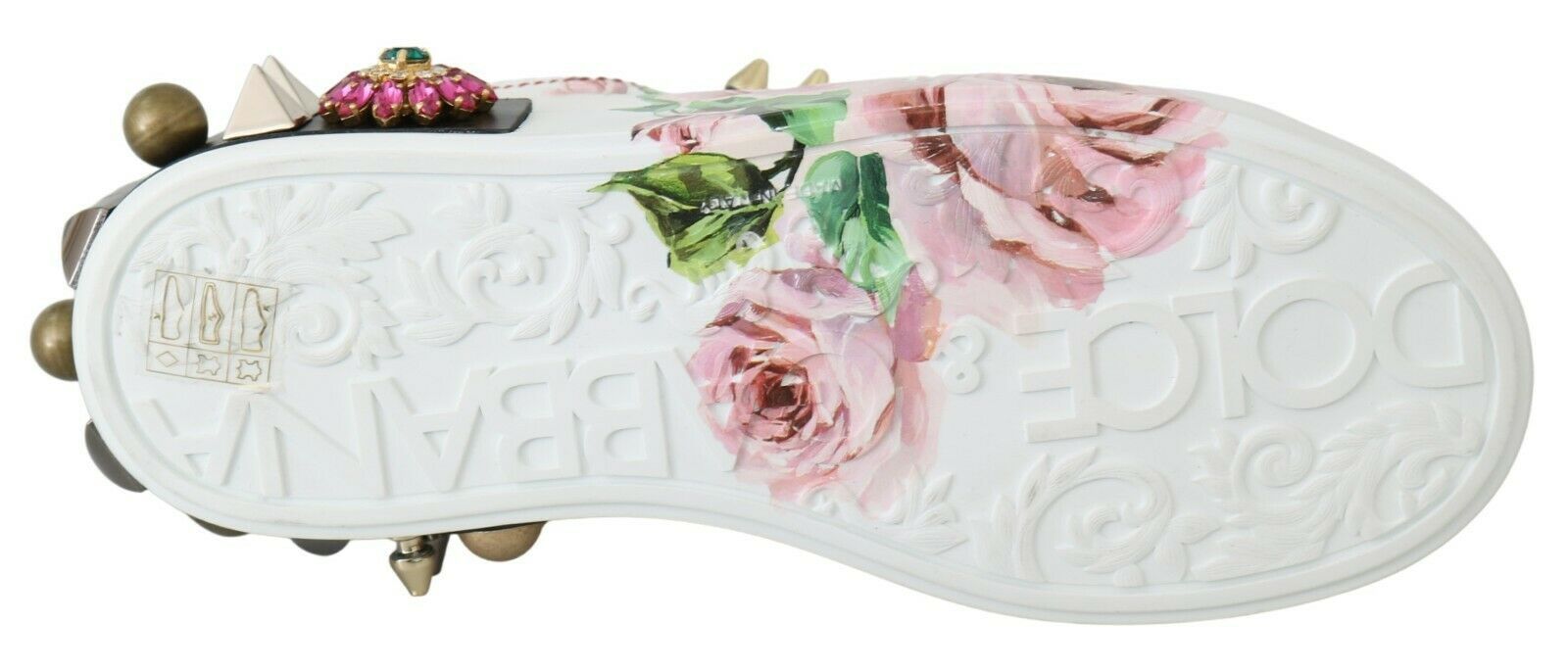Dolce & Gabbana White Leather Crystal Roses Floral Sneakers Shoes Dolce & Gabbana