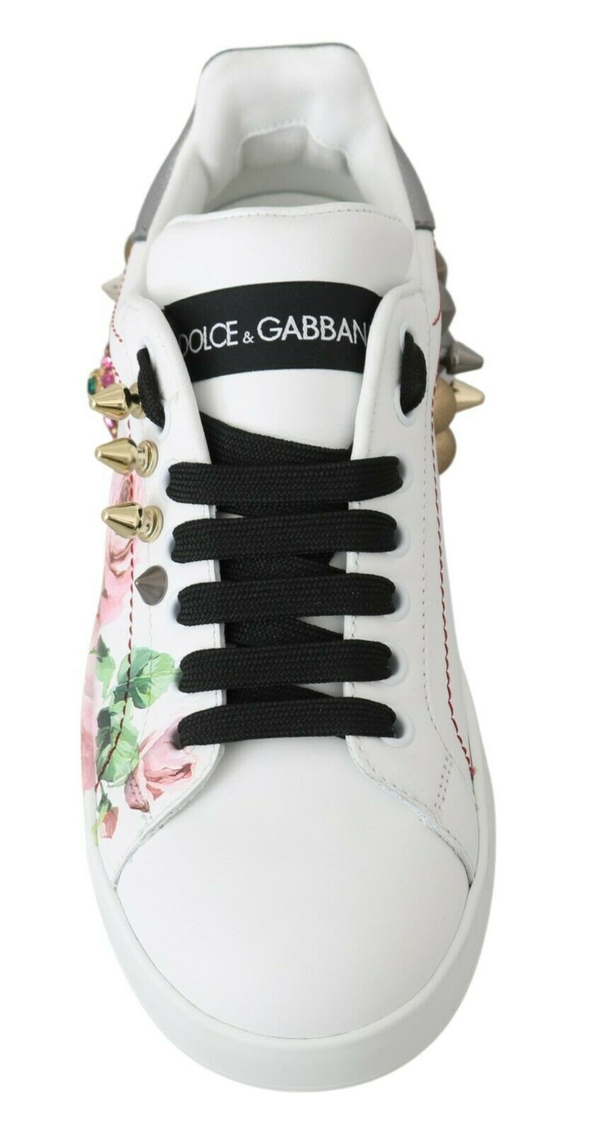 Dolce & Gabbana White Leather Crystal Roses Floral Sneakers Shoes Dolce & Gabbana