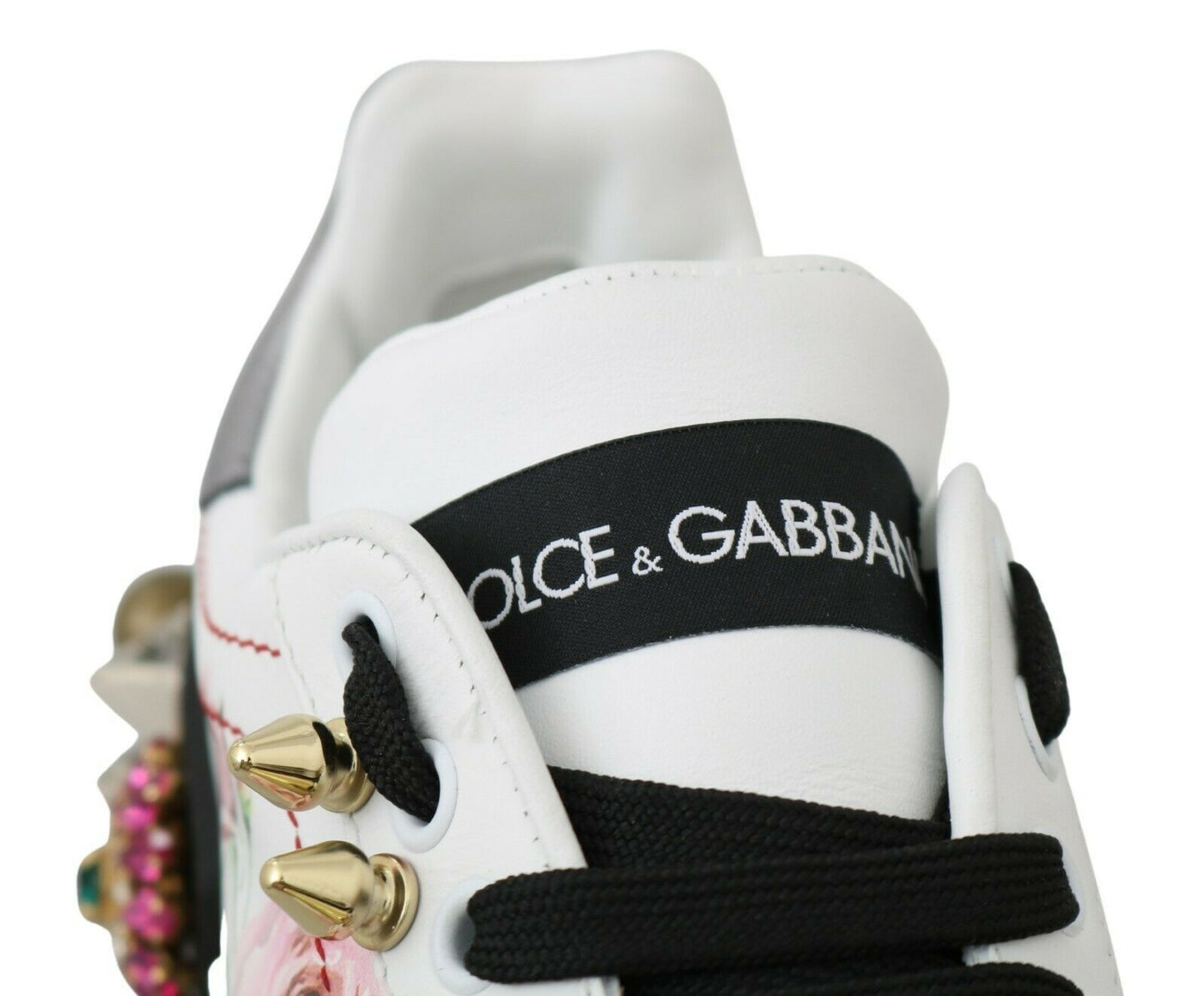 Dolce & Gabbana White Leather Crystal Roses Floral Sneakers Shoes Dolce & Gabbana
