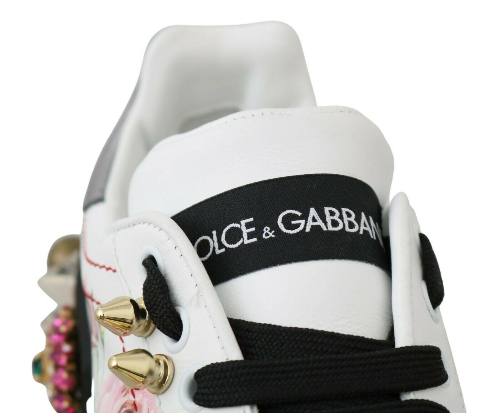 Dolce & Gabbana White Leather Crystal Roses Floral Sneakers Shoes Dolce & Gabbana