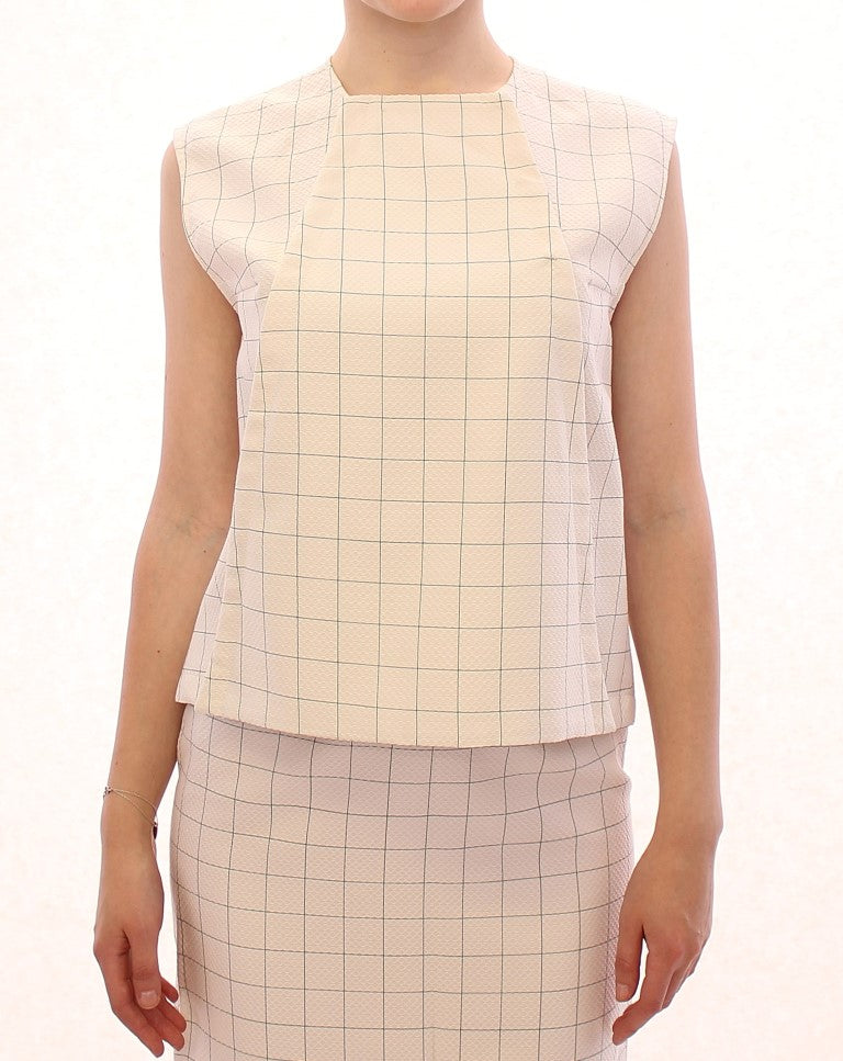 Andrea Incontri White Cotton Checkered Shirt Top Andrea Incontri