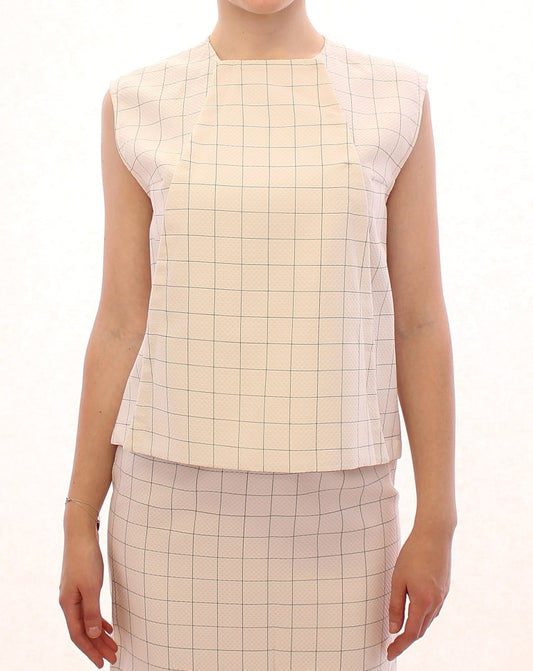 Andrea Incontri White Cotton Checkered Shirt Top Andrea Incontri