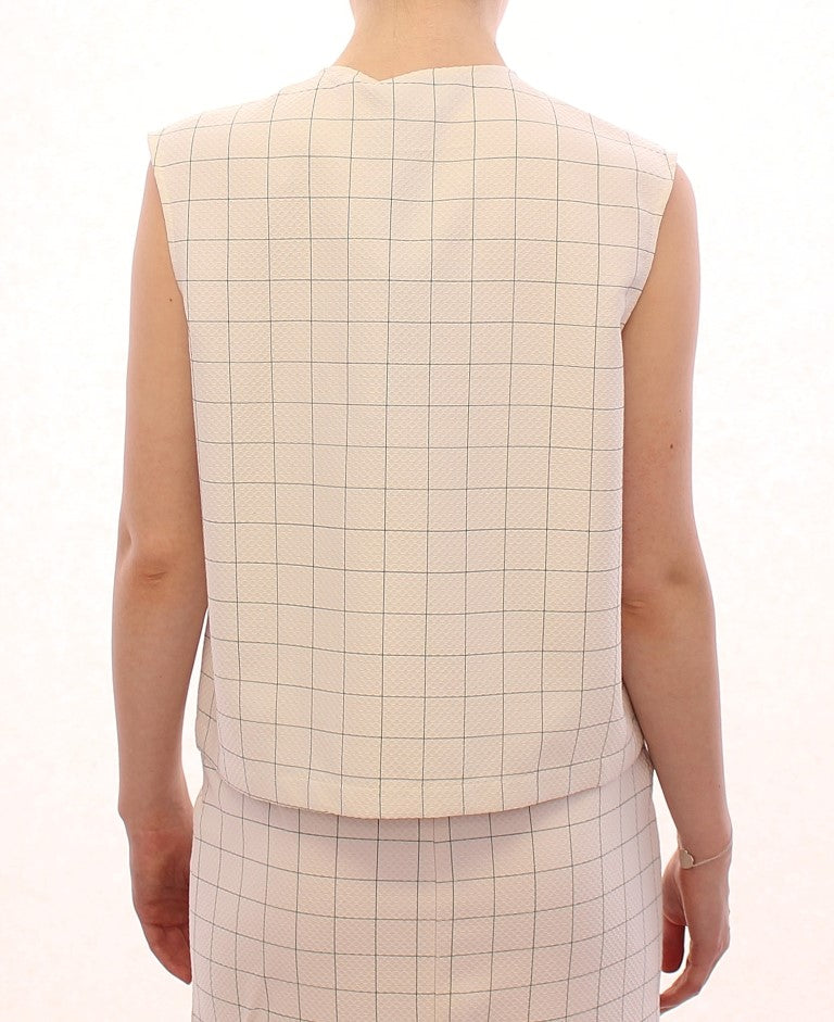 Andrea Incontri White Cotton Checkered Shirt Top Andrea Incontri