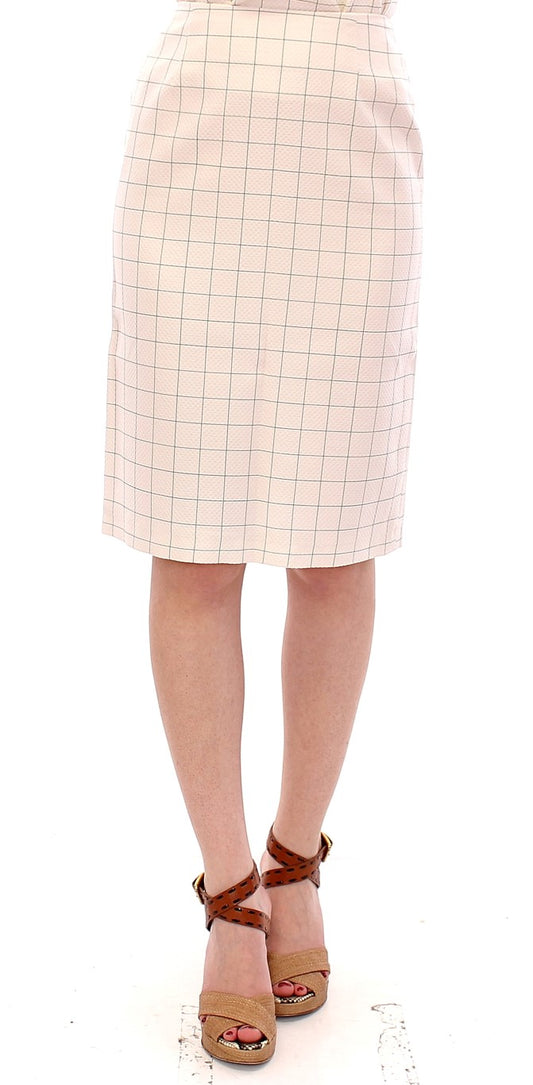 Andrea Incontri White Cotton Checkered Pencil Skirt Andrea Incontri
