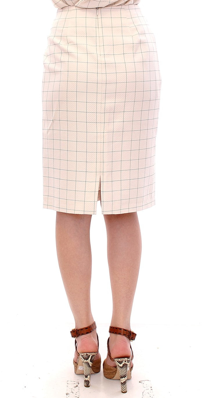 Andrea Incontri White Cotton Checkered Pencil Skirt Andrea Incontri