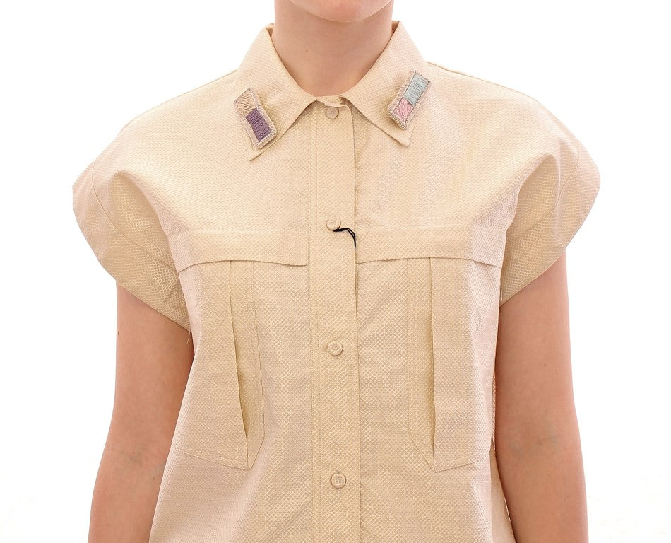 Andrea Incontri Beige Sleeveless Blouse Top Andrea Incontri