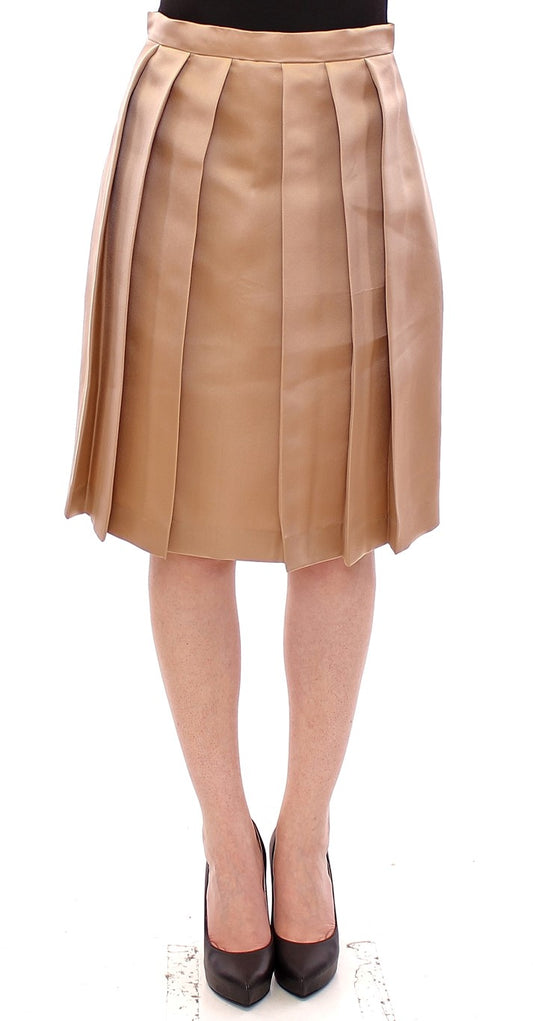 Andrea Incontri Brown Silk Solid Mini Pleated Skirt Andrea Incontri