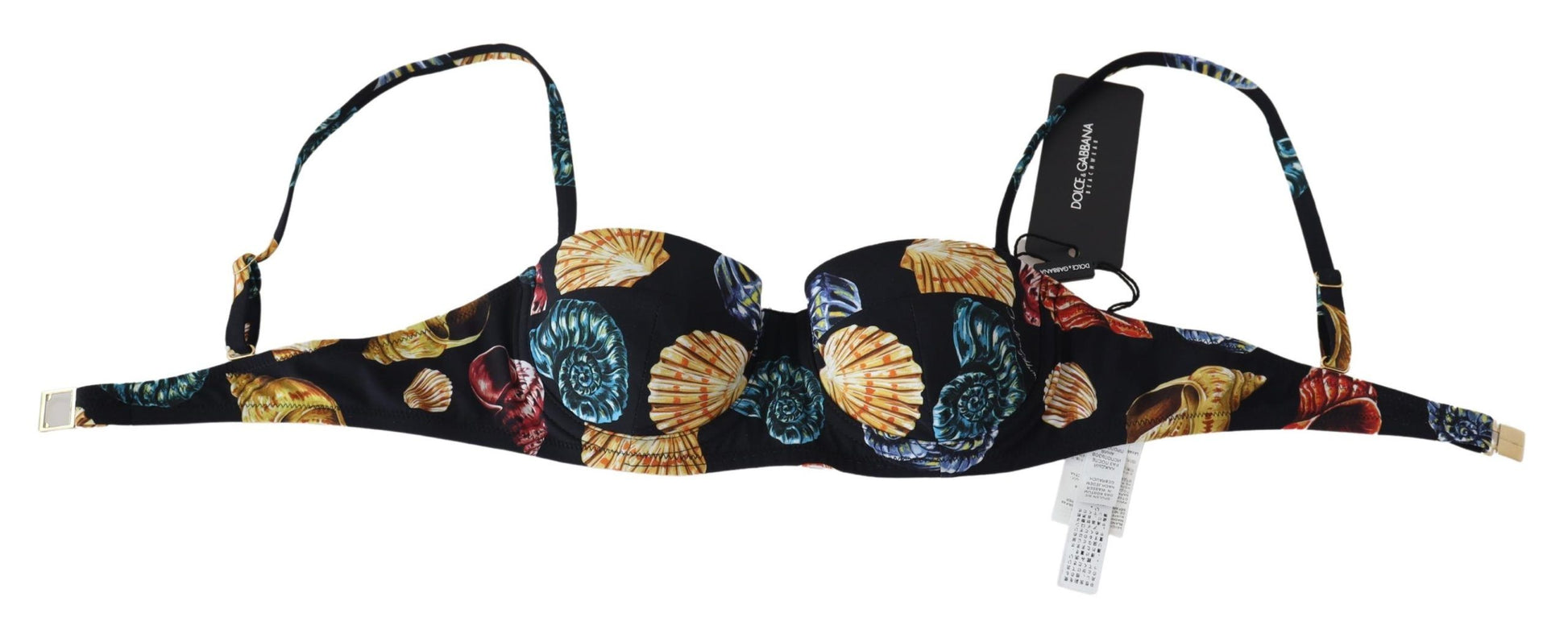 Dolce & Gabbana Black Seashells Print Women Swimwear Bikini Tops Dolce & Gabbana