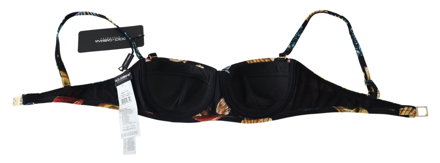 Dolce & Gabbana Black Seashells Print Women Swimwear Bikini Tops Dolce & Gabbana