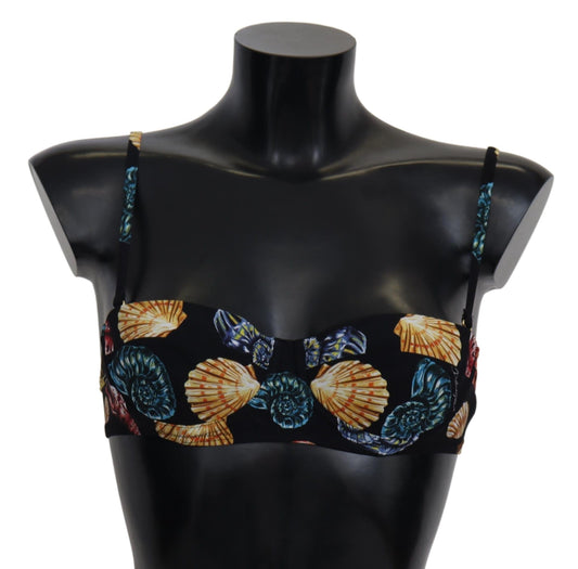 Dolce & Gabbana Black Seashells Print Women Swimwear Bikini Tops Dolce & Gabbana