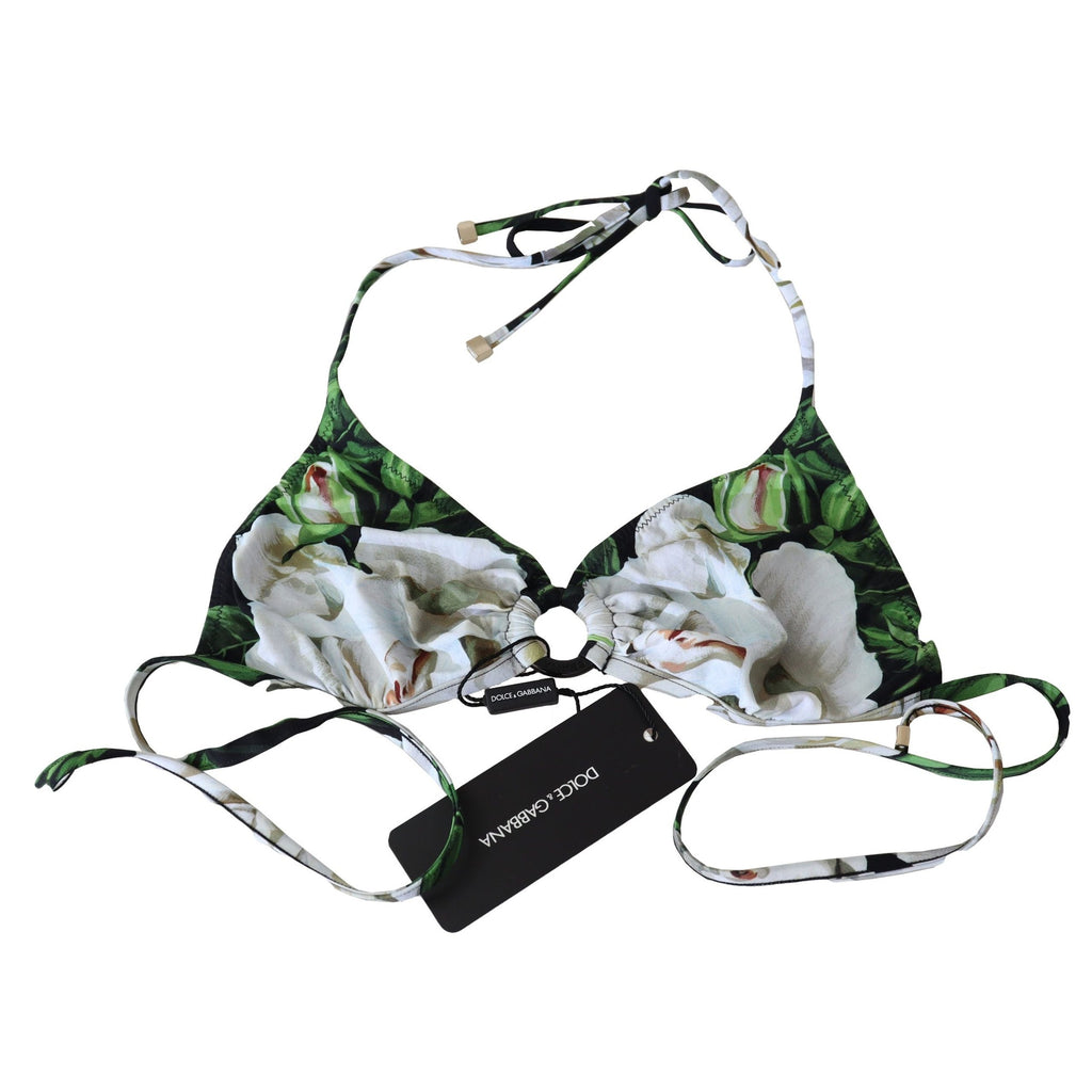 Dolce & Gabbana Multicolor Floral Print Halter Swimwear Bikini Top