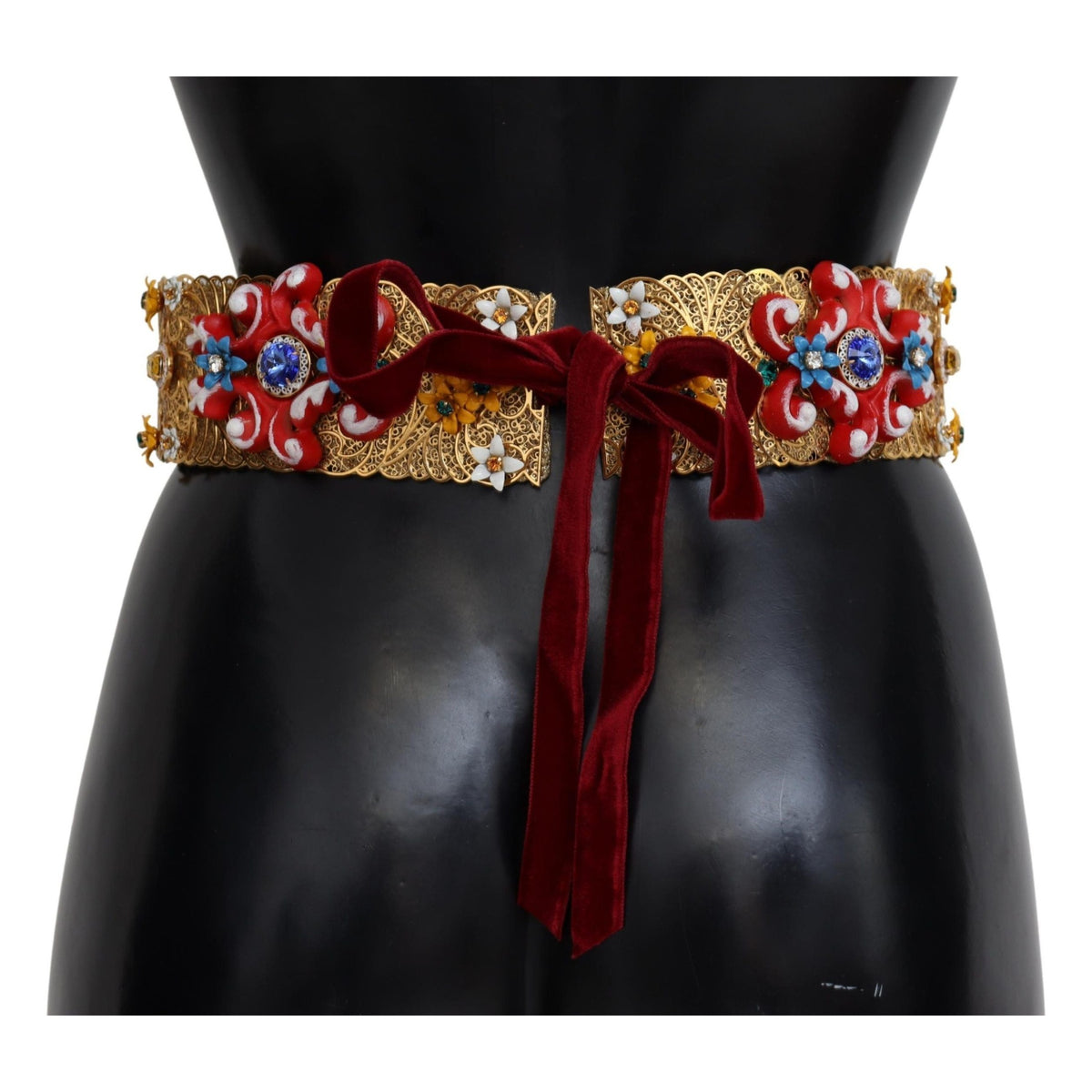 Dolce & Gabbana Embellished Floral Crystal Wide Waist Carretto Belt