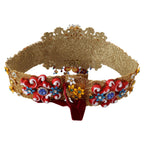 Dolce & Gabbana Embellished Floral Crystal Wide Waist Carretto Belt