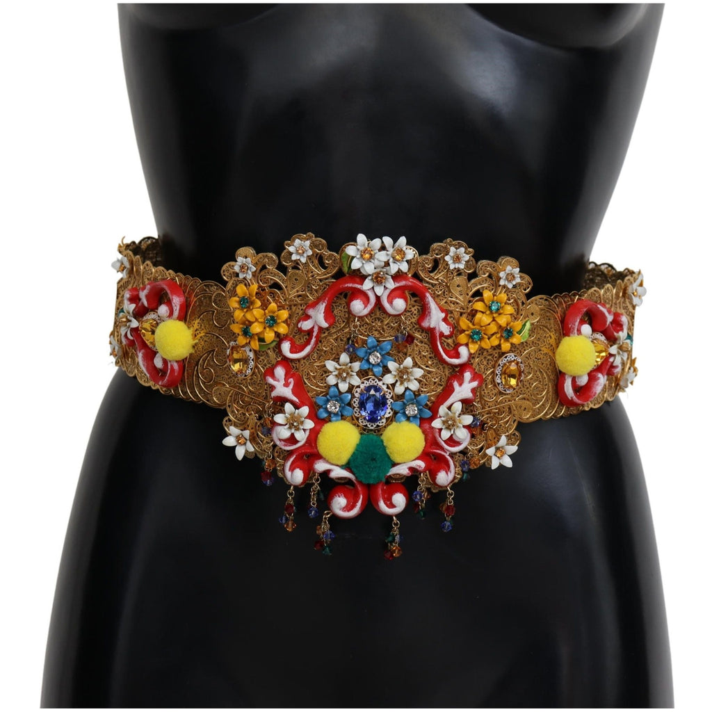Dolce & Gabbana Embellished Floral Crystal Wide Waist Carretto Belt