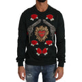 Dolce & Gabbana Green Crystal Heart Roses Gun Sweater