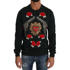 Dolce & Gabbana Green Crystal Heart Roses Gun Sweater