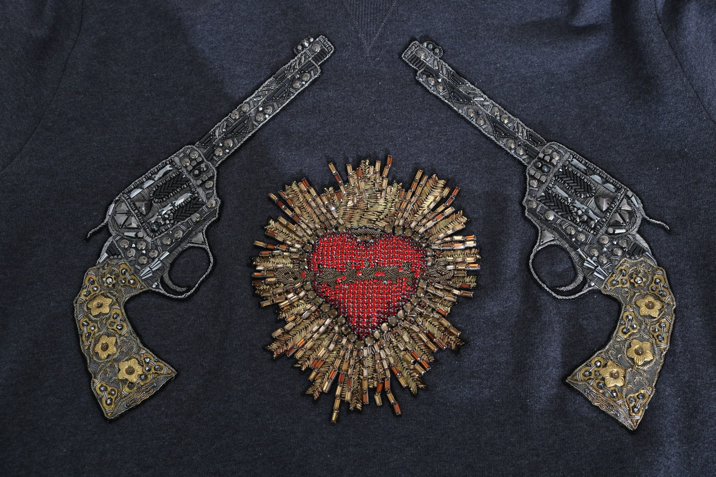 Dolce & Gabbana Gray Hooded Red Crystal Heart Gun Sweater Dolce & Gabbana