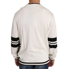 Dolce & Gabbana white jazz sequined guitar pullover sweater with long sleeves and ribbed cuffs, stylish and eye-catching.