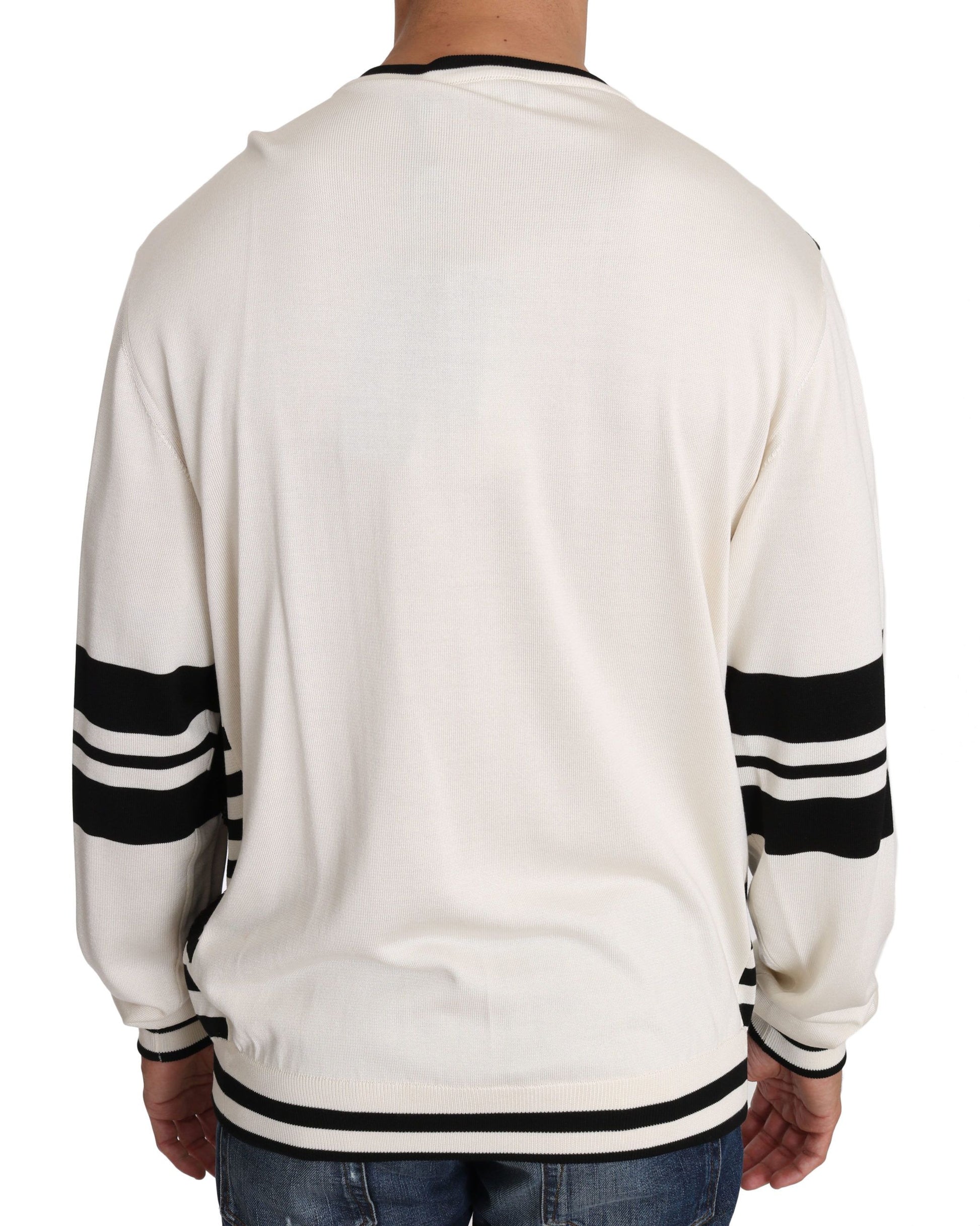 Dolce & Gabbana White Jazz Sequined Guitar Pullover Top Sweater Dolce & Gabbana