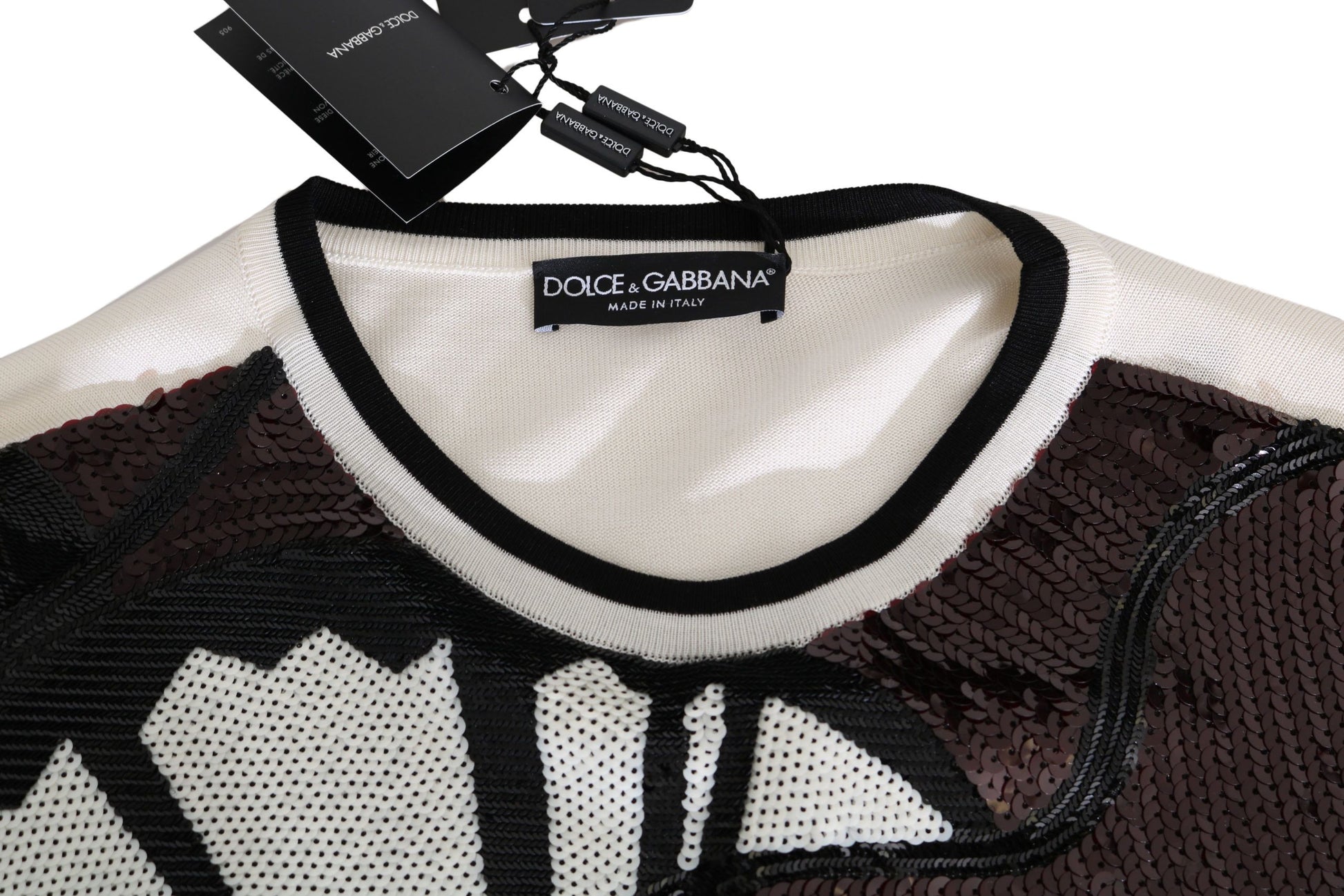 Dolce & Gabbana White Jazz Sequined Guitar Pullover Top Sweater Dolce & Gabbana