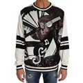 Dolce & Gabbana white jazz sequined guitar pullover sweater, stylish knit top with musical instrument design and sparkling embellishments.