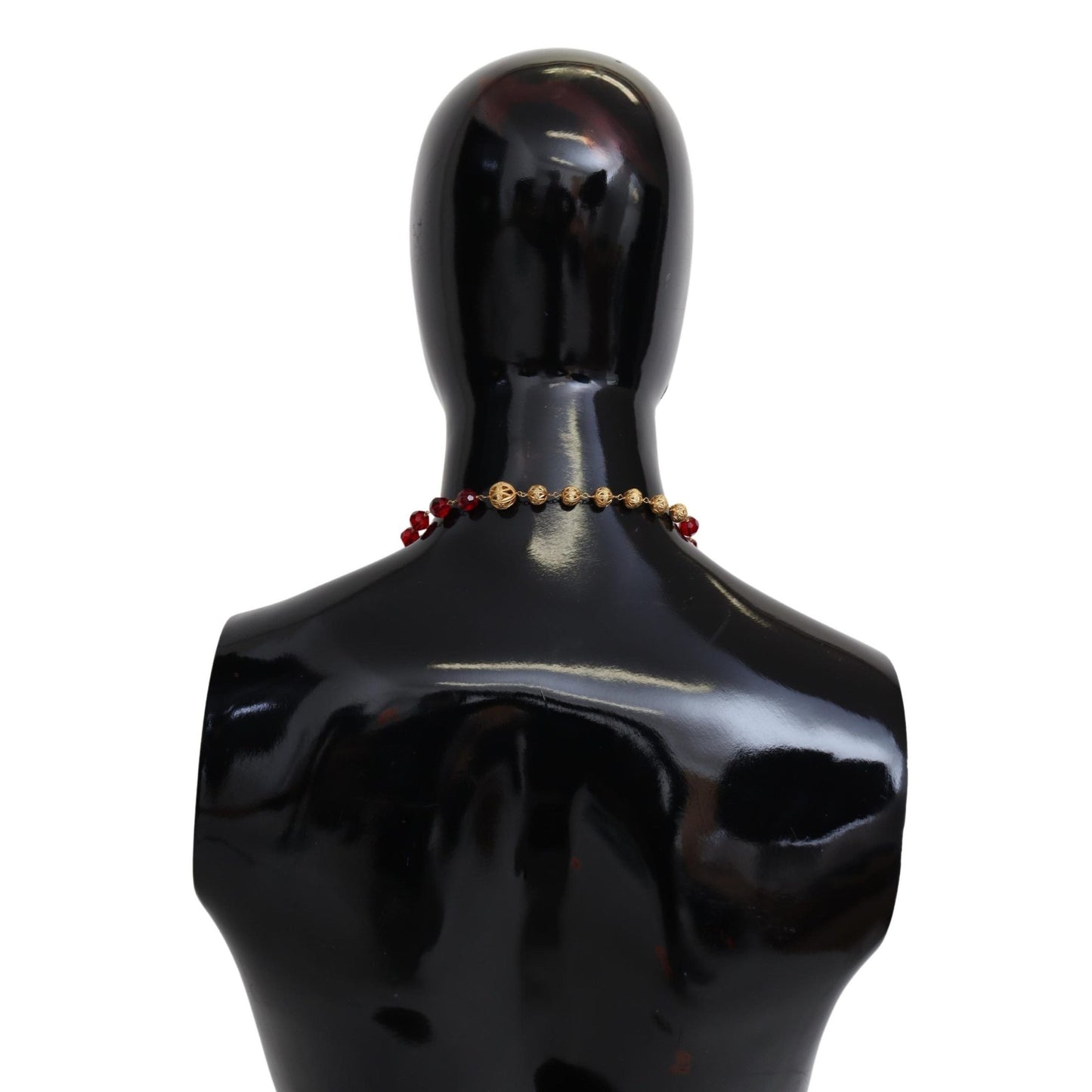 Dolce & Gabbana Gold Tone Brass Red Crystals Pendant Opera Chain Necklace Dolce & Gabbana