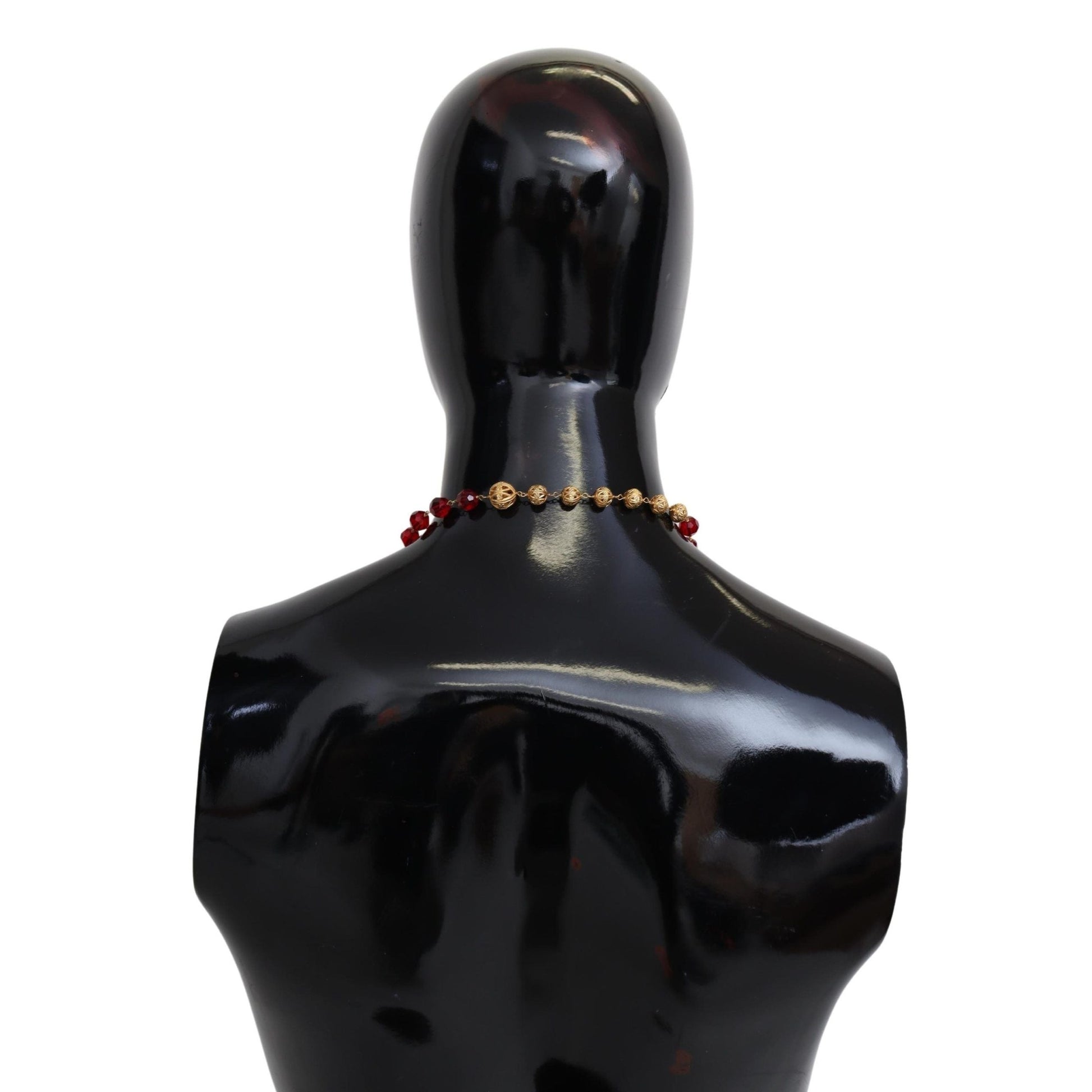 Dolce & Gabbana Gold Tone Brass Red Crystals Pendant Opera Chain Necklace Dolce & Gabbana