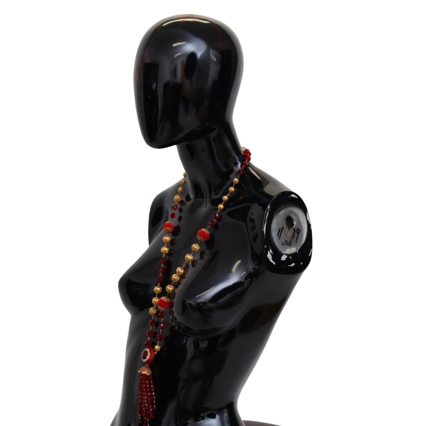 Dolce & Gabbana Gold Tone Brass Red Crystals Pendant Opera Chain Necklace Dolce & Gabbana