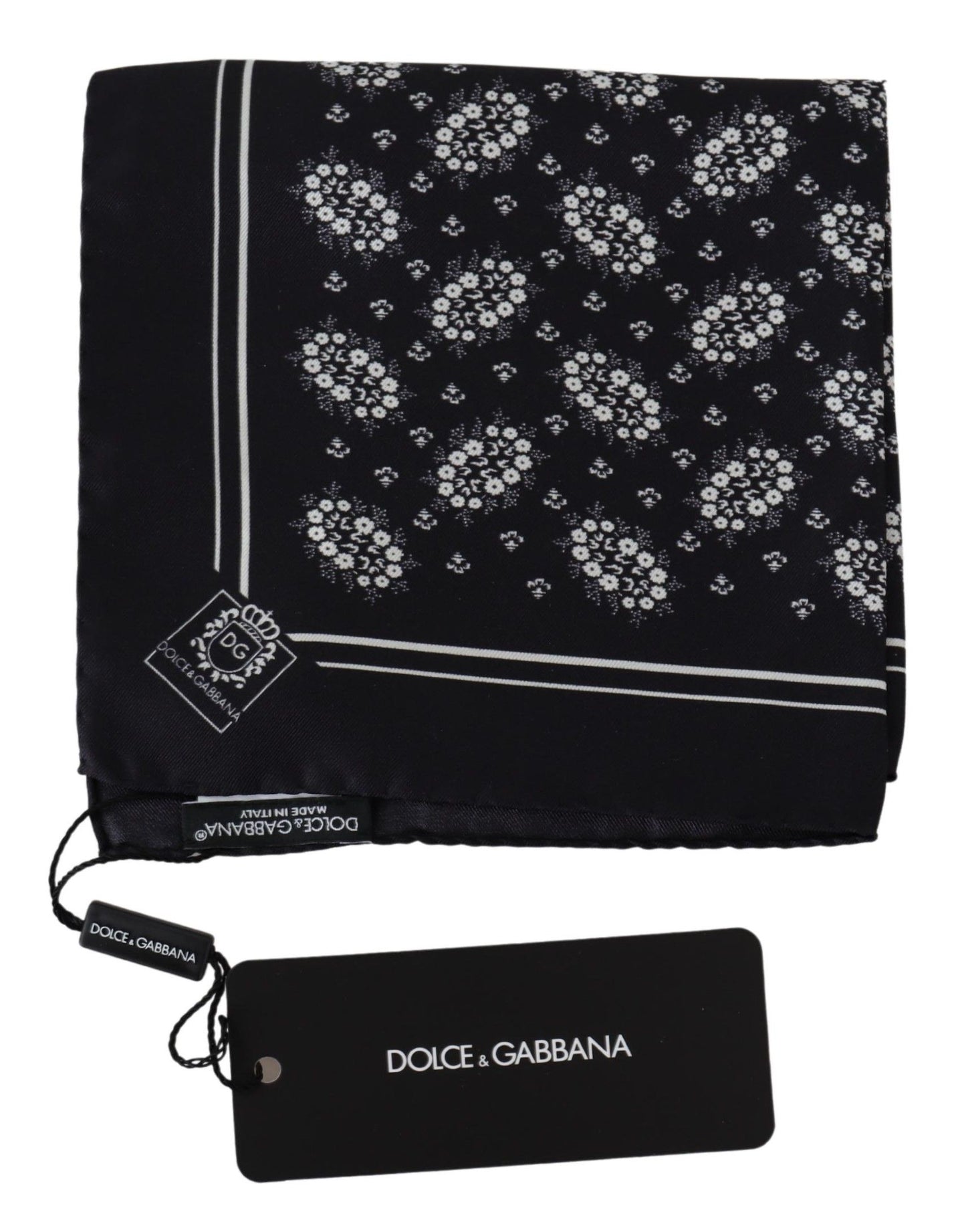 Dolce & Gabbana Black Patterned Square Scarf Silk Handkerchief Dolce & Gabbana