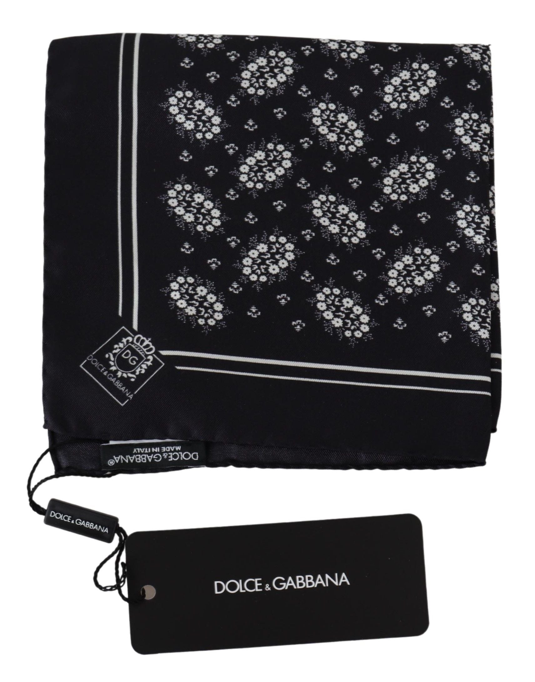 Dolce & Gabbana Black Patterned Square Scarf Silk Handkerchief Dolce & Gabbana