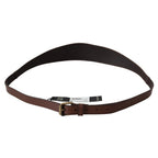 Brown wide leather belt by PLEIN SUD with rustic gold metal buckle, featuring a dark finish and sturdy design.