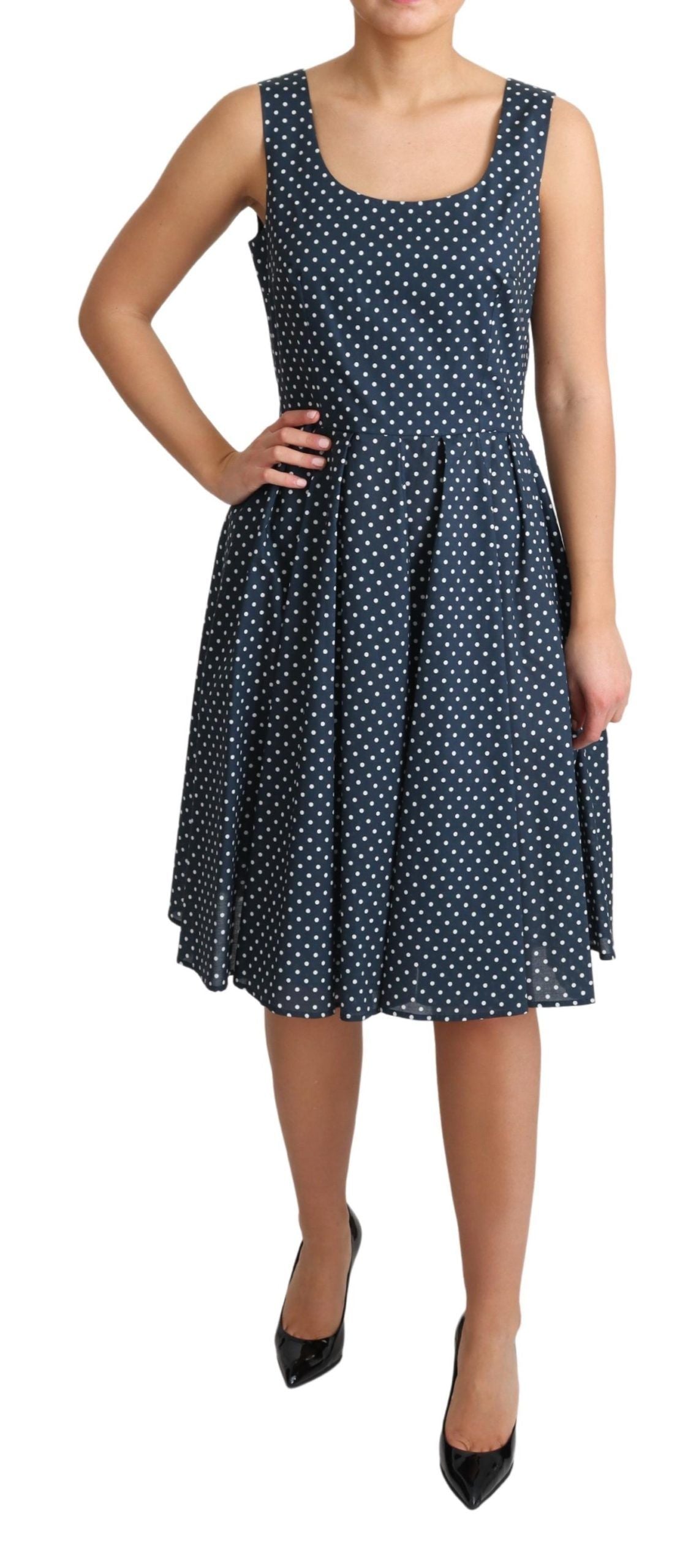 Dolce & Gabbana Blue Dotted Cotton A-Line Gown Dress Dolce & Gabbana