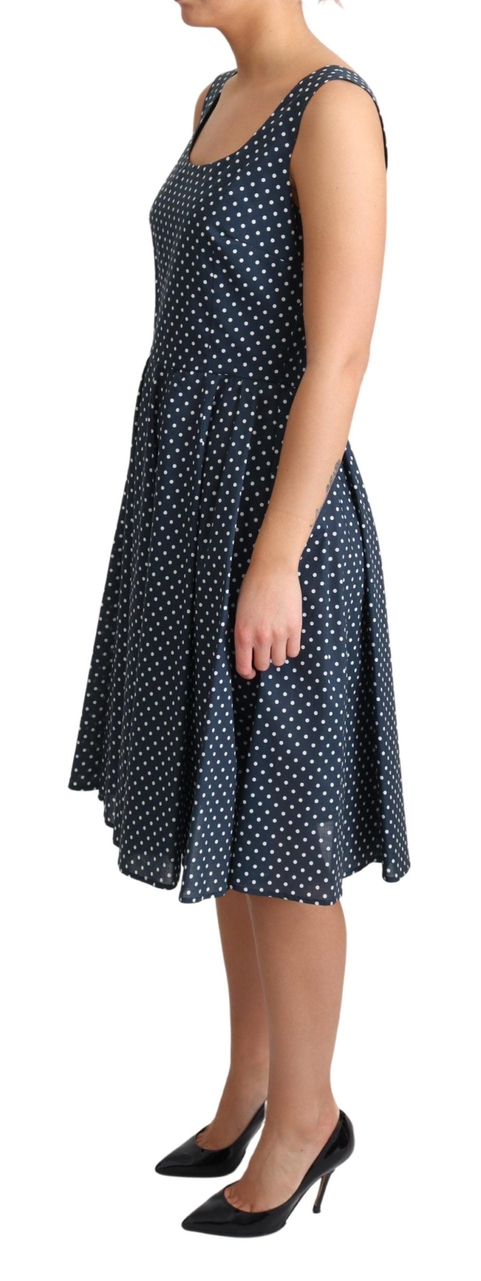 Dolce & Gabbana Blue Dotted Cotton A-Line Gown Dress Dolce & Gabbana