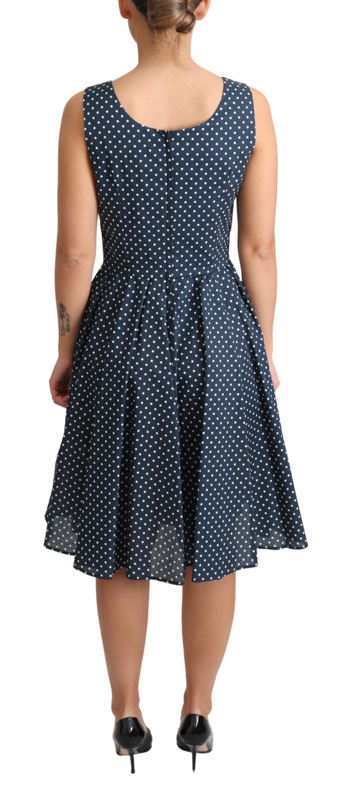 Dolce & Gabbana Blue Dotted Cotton A-Line Gown Dress Dolce & Gabbana