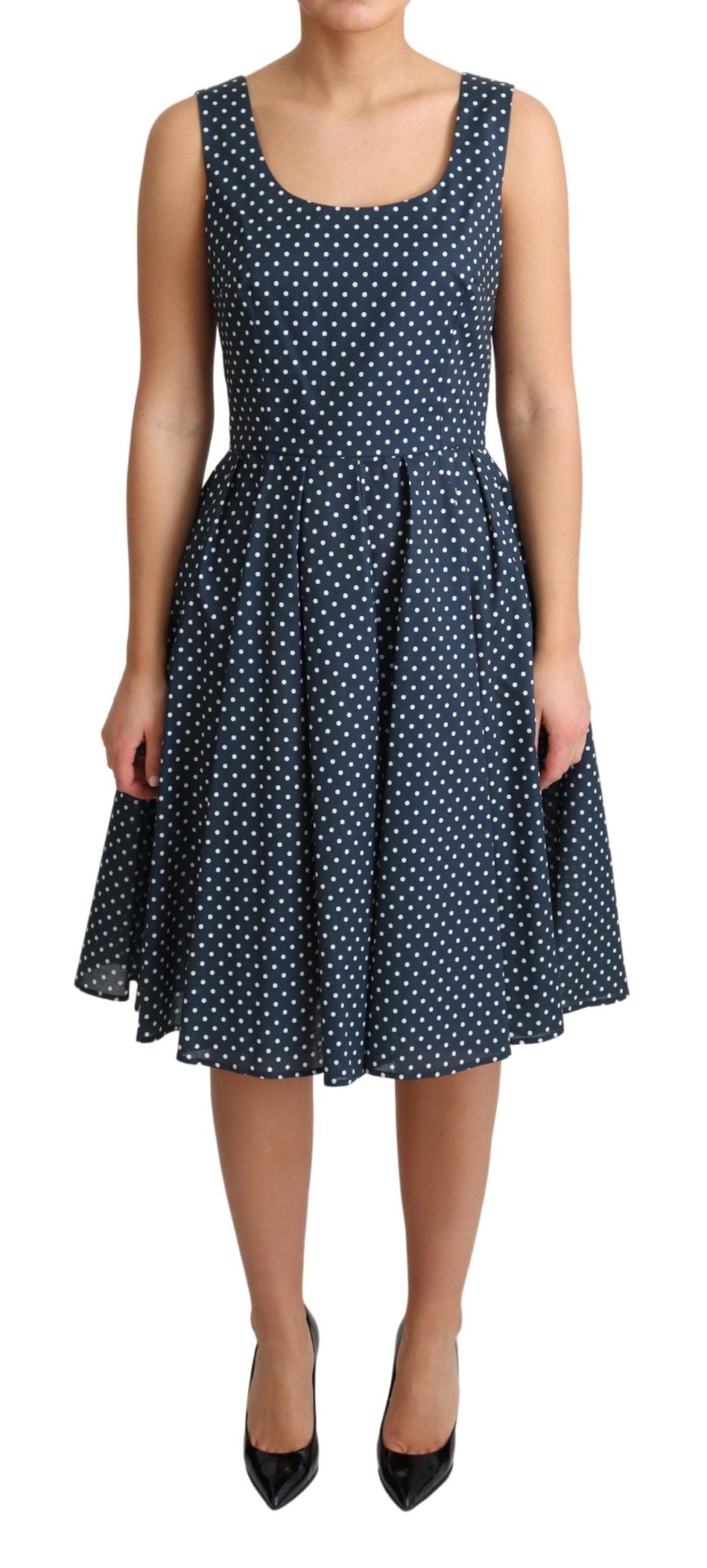 Dolce & Gabbana Blue Dotted Cotton A-Line Gown Dress Dolce & Gabbana