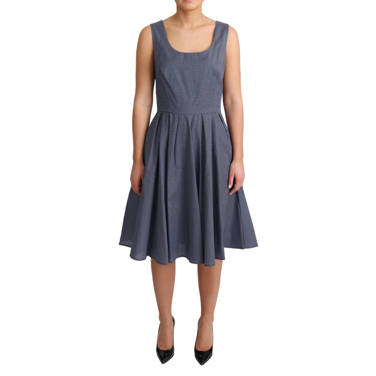 Dolce & Gabbana Blue Polka Cotton A-Line Stretch Dress
