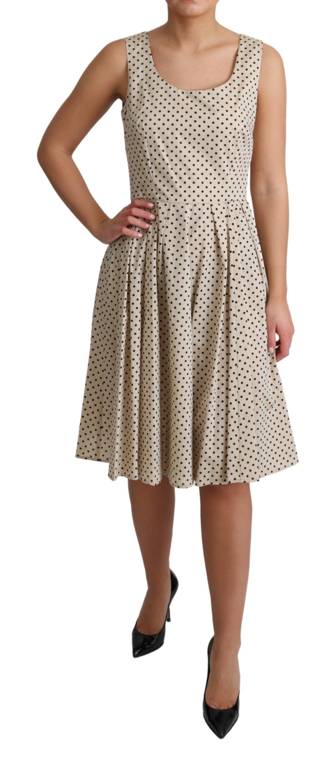 Dolce & Gabbana Beige Polka Dotted Cotton A-Line Dress Dolce & Gabbana