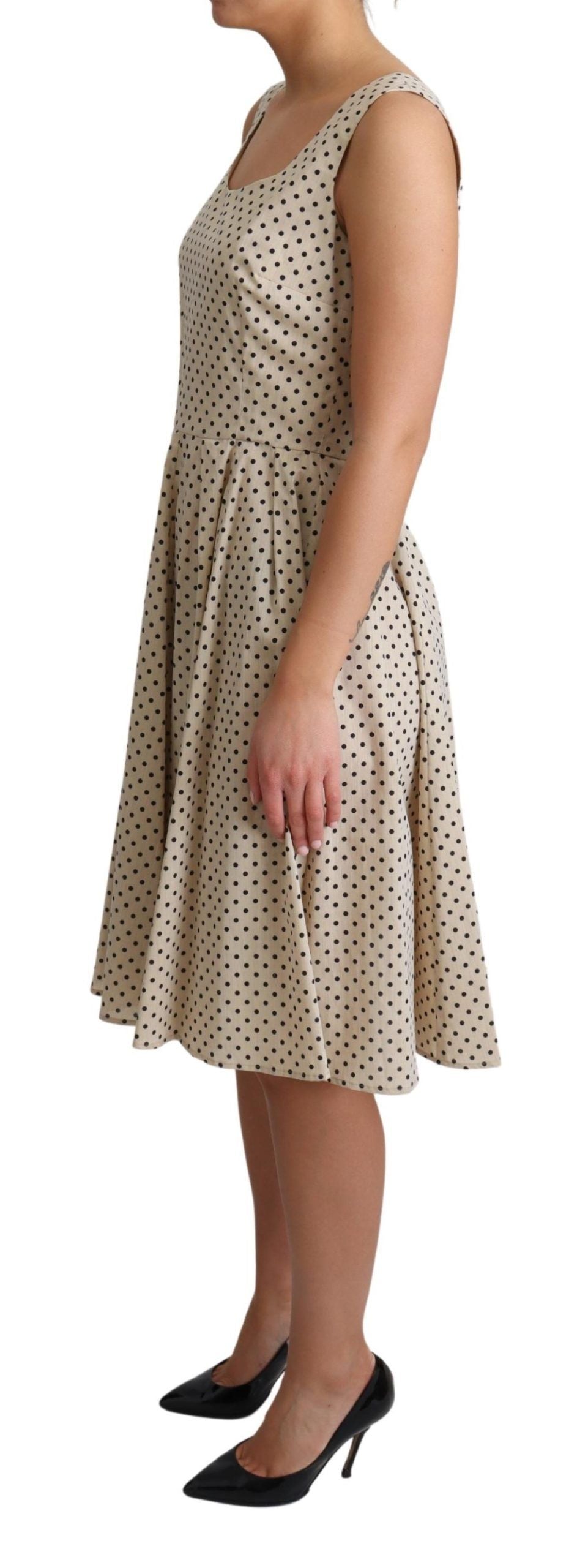 Dolce & Gabbana Beige Polka Dotted Cotton A-Line Dress Dolce & Gabbana