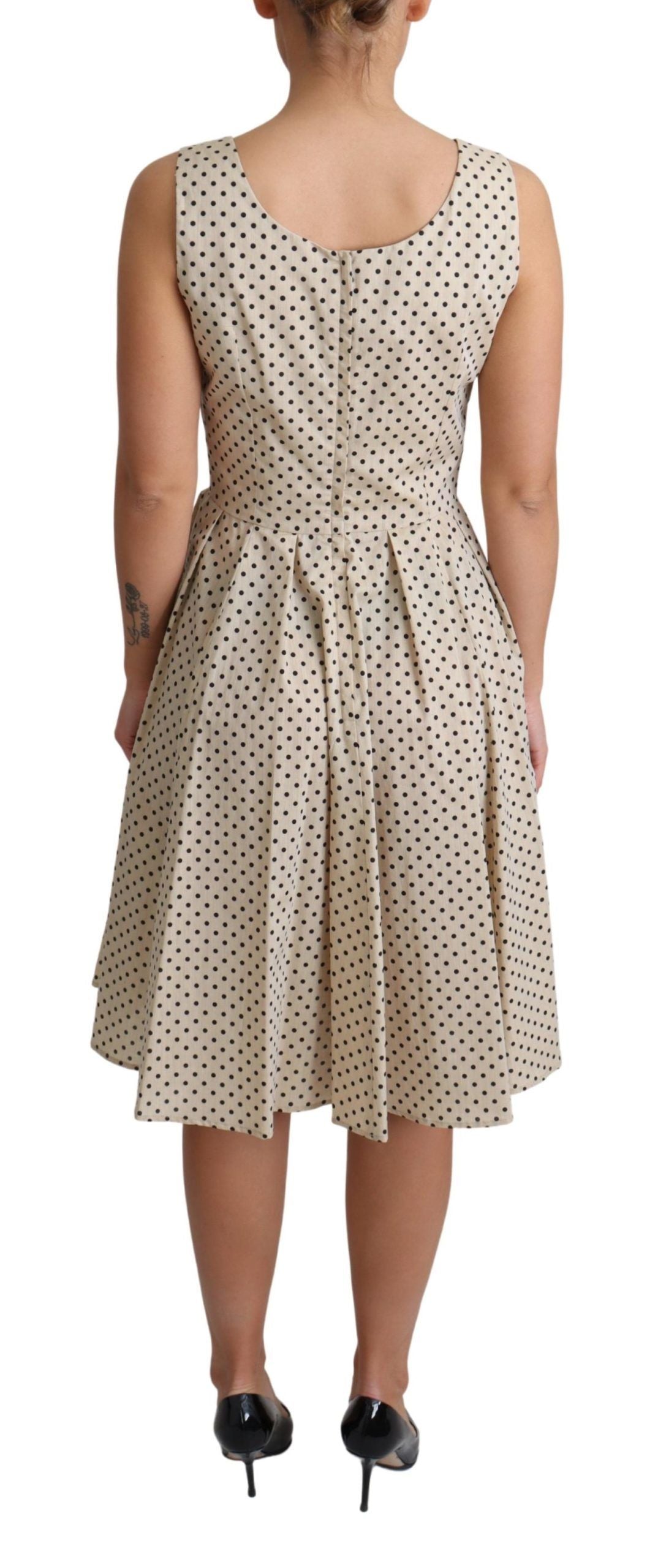 Dolce & Gabbana Beige Polka Dotted Cotton A-Line Dress Dolce & Gabbana