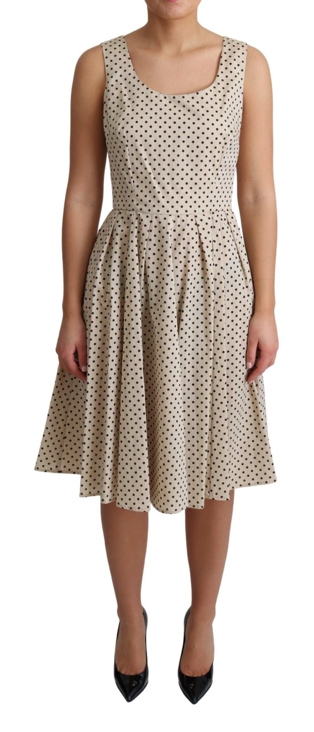 Dolce & Gabbana Beige Polka Dotted Cotton A-Line Dress Dolce & Gabbana