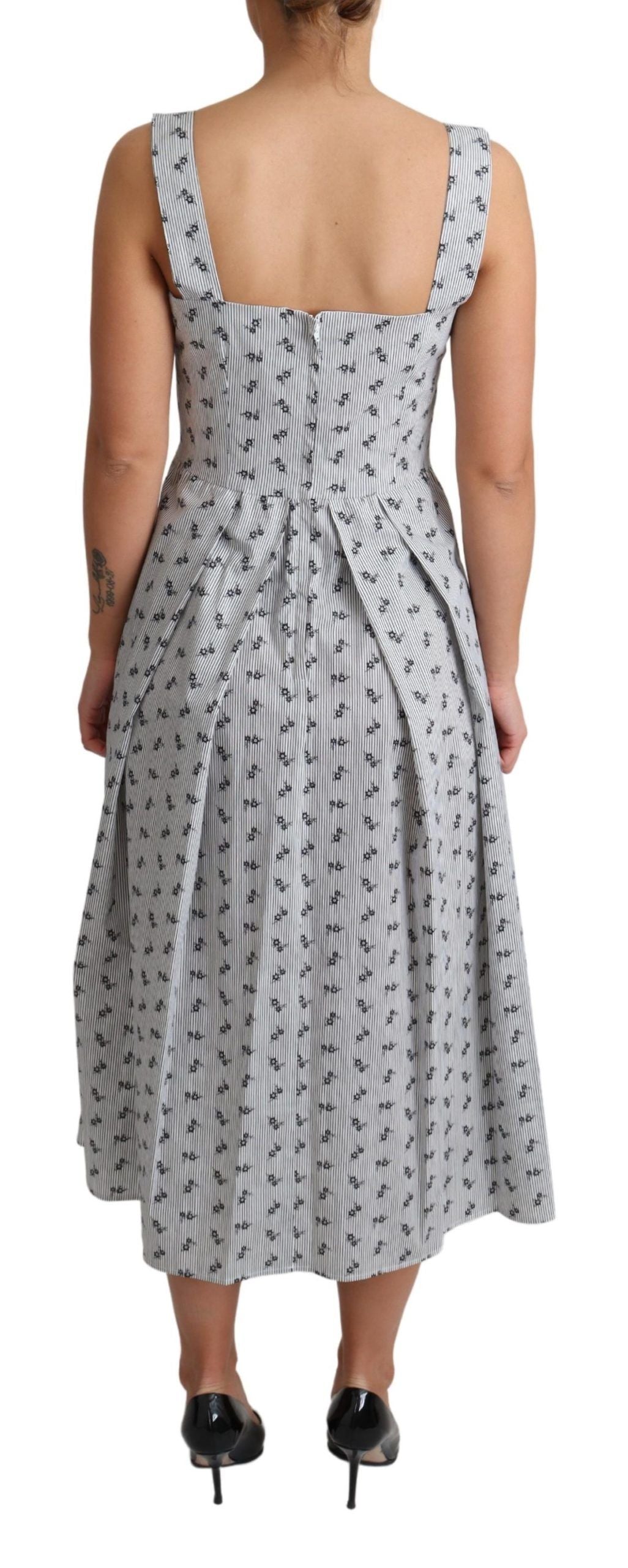 Dolce & Gabbana Blue White Floral Cotton A-Line Dress Dolce & Gabbana