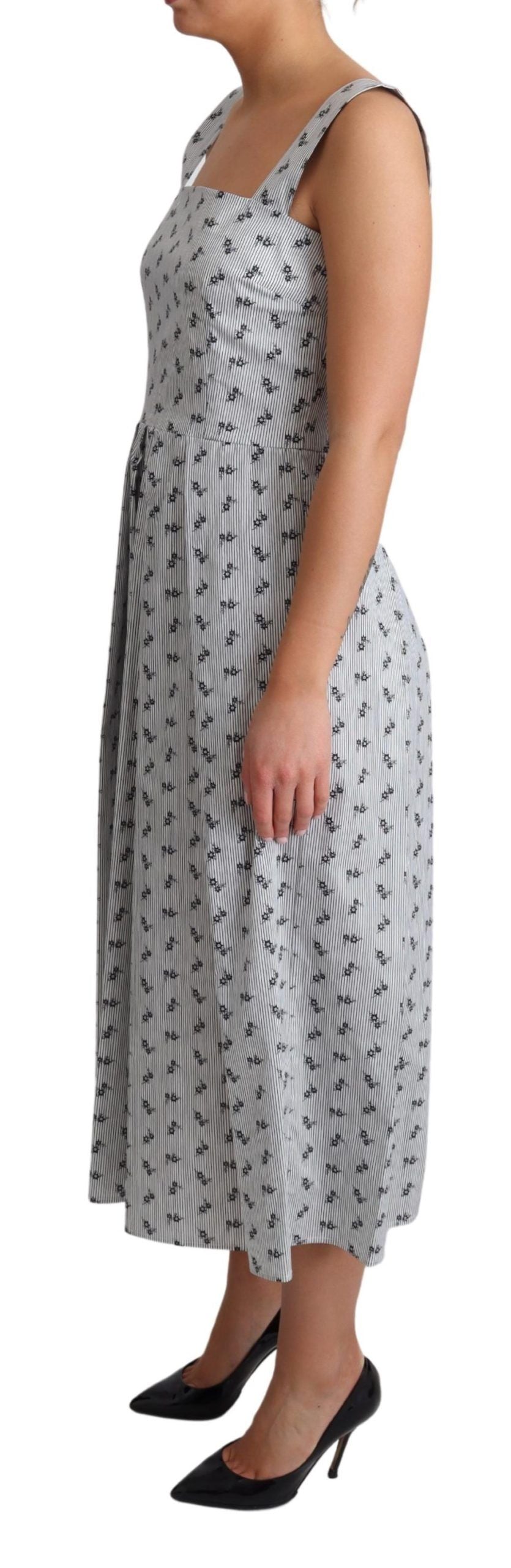 Dolce & Gabbana Blue White Floral Cotton A-Line Dress Dolce & Gabbana