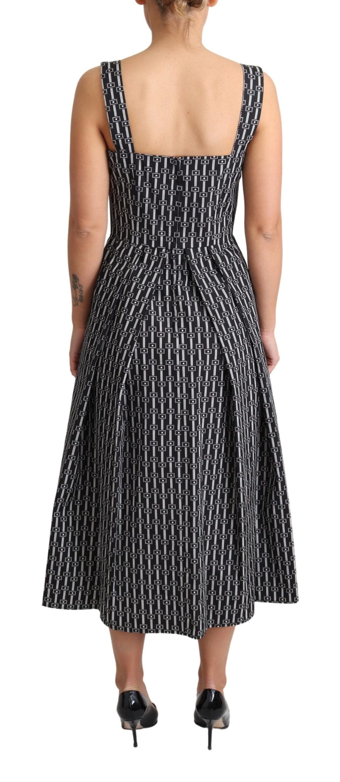 Dolce & Gabbana Black White Pattern Cotton A-Line Dress Dolce & Gabbana