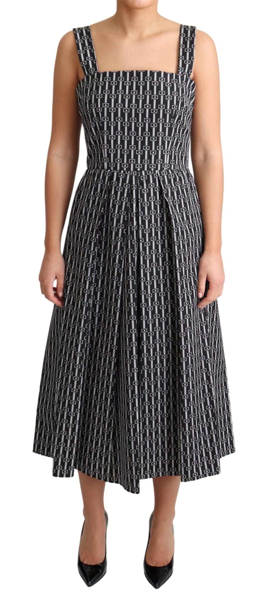 Dolce & Gabbana Black White Pattern Cotton A-Line Dress Dolce & Gabbana