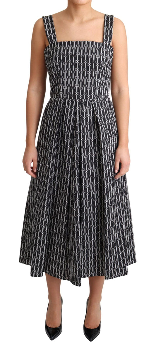 Dolce & Gabbana Black White Pattern Cotton A-Line Dress Dolce & Gabbana